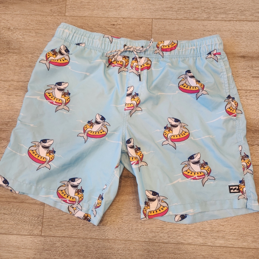 Billabong Colorful Shark Pool Floatie Graphic Swim Trunks/Board Shorts SIZE XL🦈